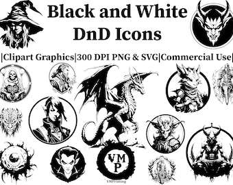 SVG & PNG - Set of 225 Dungeons and Dragons Icons Bundle - Zombies, Skeletons, Necromancers, Vampires, Goblins, Druids, and More - Free Use