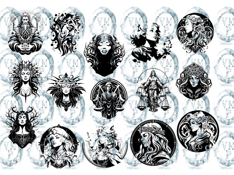 SVG & PNG Set von 109 nordischen Göttern Icons Bundle-Wikinger Mythologie-Hel, Odin, Loki, Thor und mehr Clipart Grafiken Alle für kommerzielle Nutzung Bild 3