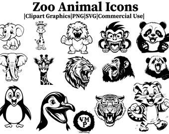 285 Zoo Animal Icons Bundle - Clipart, SVG, PNG - Löwe, Tiger, Affe, Panda, Elefant, mehr - Cartoon und realistische Stile - Kommerzielle Nutzung
