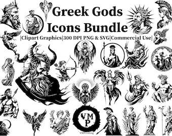 SVG & PNG - Set of 131 Greek Gods Icons Bundle-Greek Mythology-Hades, Zeus, Hercules, and More - Clipart Graphics - All For Commercial Use