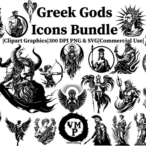 SVG & PNG - Set of 131 Greek Gods Icons Bundle-Greek Mythology-Hades, Zeus, Hercules, and More - Clipart Graphics - All For Commercial Use