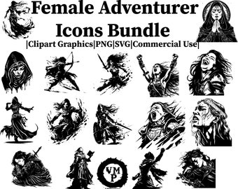 DnD Female Adventurer Icons – SVG & PNG Clipart Bundle