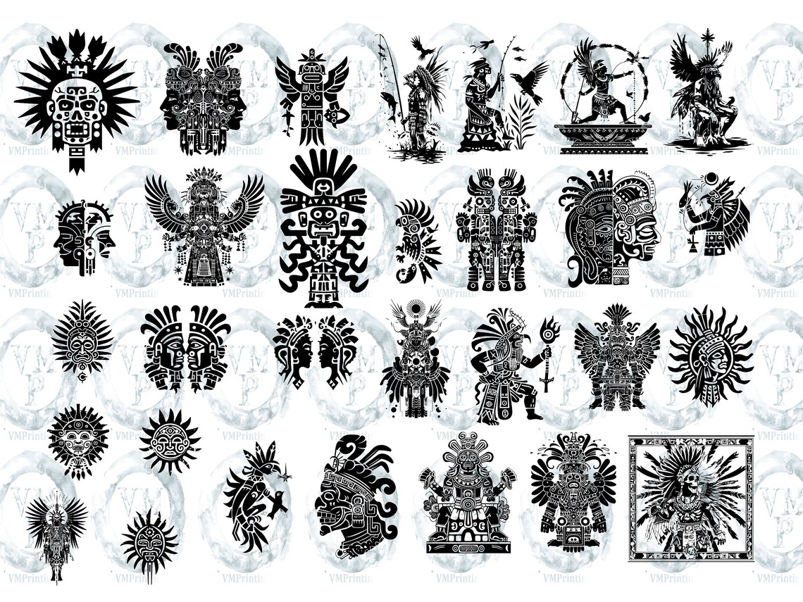 Aztec Gods Icon Bundle – SVG, PNG Clipart Graphics for Commercial Use ...