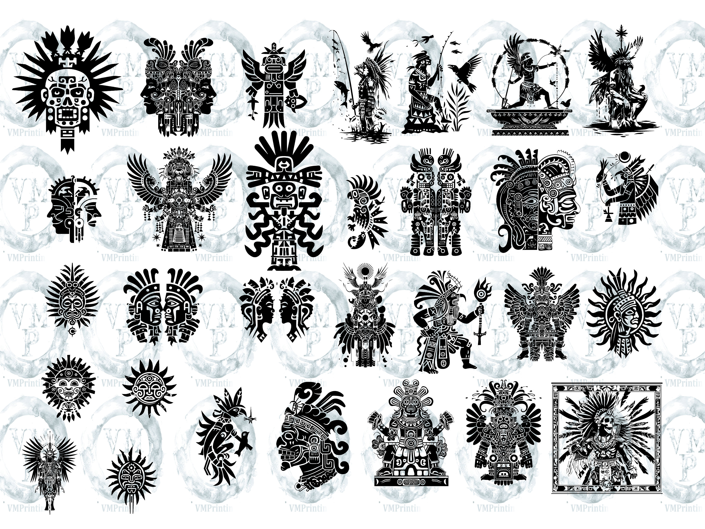 Aztec Gods Icon Bundle – SVG, PNG Clipart Graphics for Commercial Use ...