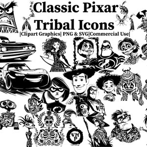 SVG & PNG - Set of 285 Classic Tribal Icon Bundle - Toy Story, The Incredibles, Cars, Coco, Wall-E, and More - All for Commercial Use
