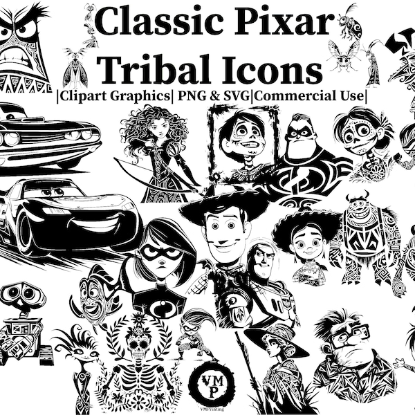 SVG & PNG - Set of 285 Classic Tribal Icon Bundle - Toy Story, The Incredibles, Cars, Coco, Wall-E, and More - All for Commercial Use