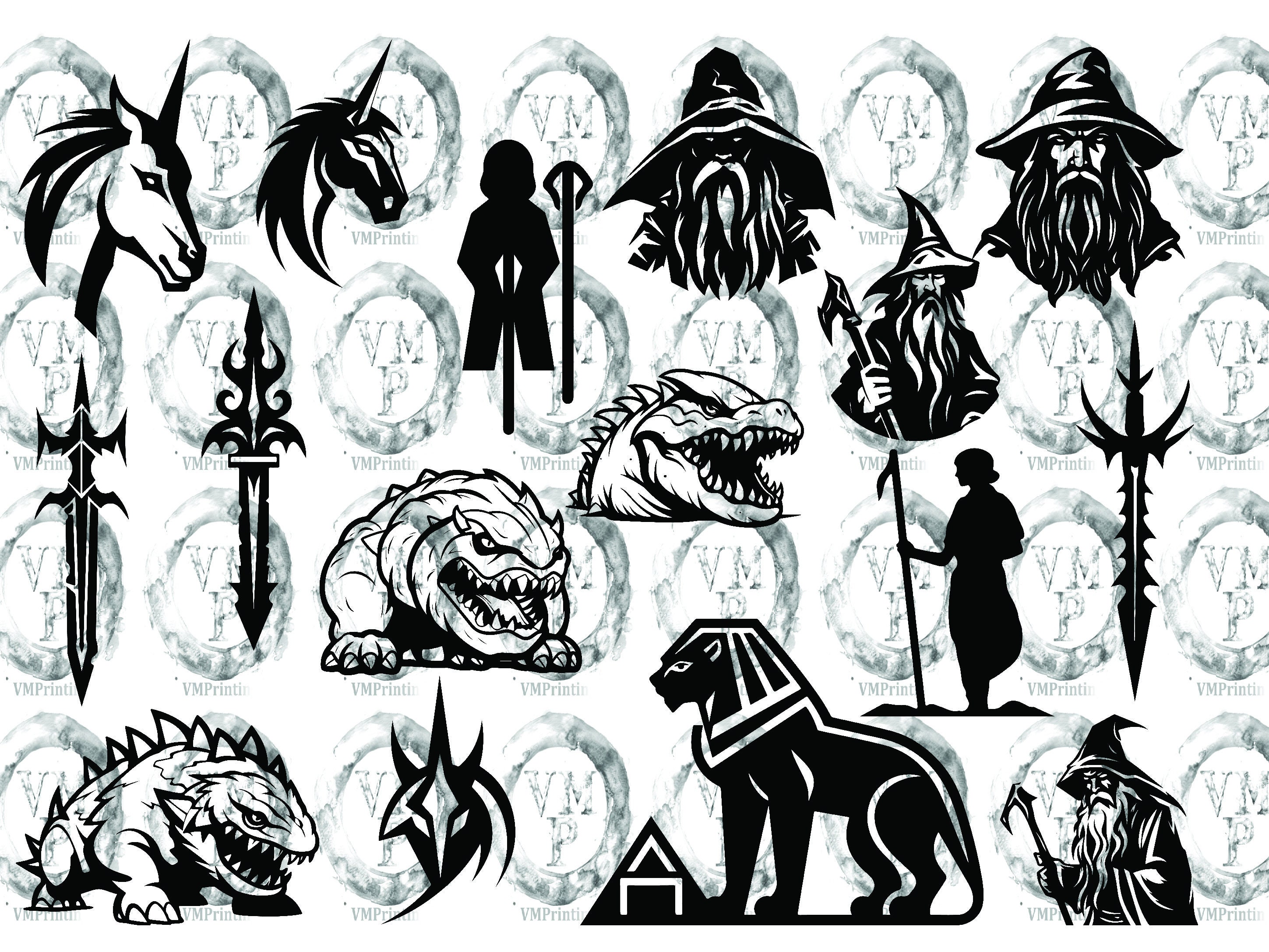 SVG & PNG -set of 160 Black and White Dungeons and Dragons Icon Bundle ...