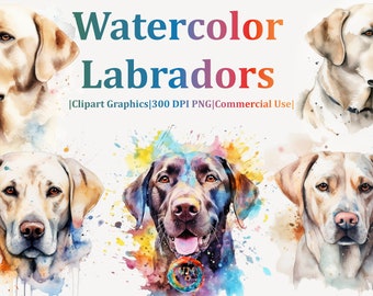 Set van 10 aquarel Labradors clipart bundel - 300 DPI PNG - Instant Download voor commercieel gebruik