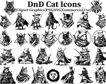 Dungeons and Dragons Cat Icons – RPG Clipart Graphics (SVG & PNG)