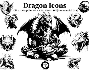 Dragon Icons Clipart, Dungeons and Dragons Poses (svg, png, dxf, eps)