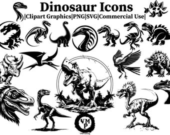 SVG & PNG - Set mit 240 alten Dinosaurier-Symbolen - T-Rex, Velociraptor, Stegosaurus, Triceratops und mehr - Clipart - Kommerzielle Nutzung
