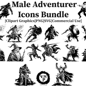 SVG & PNG - Set of 240 DnD Male Adventurer Icons Bundle - Barbarian, Paladin, Cleric, Ranger, Rogue, and Wizard - Commercial Use