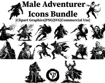 DnD Male Adventurer Icons – SVG PNG Clipart Bundle (Commercial Use)