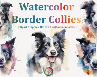 Set van 10 aquarel Border Collies clipart bundel - 300 DPI PNG - Instant Download voor commercieel gebruik