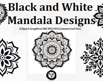 PNG & SVG - Set of 54 Black and White Mandala Designs Bundle - Floral, Snowflakes, Hearts, Tree of Life - All for Commercial Use