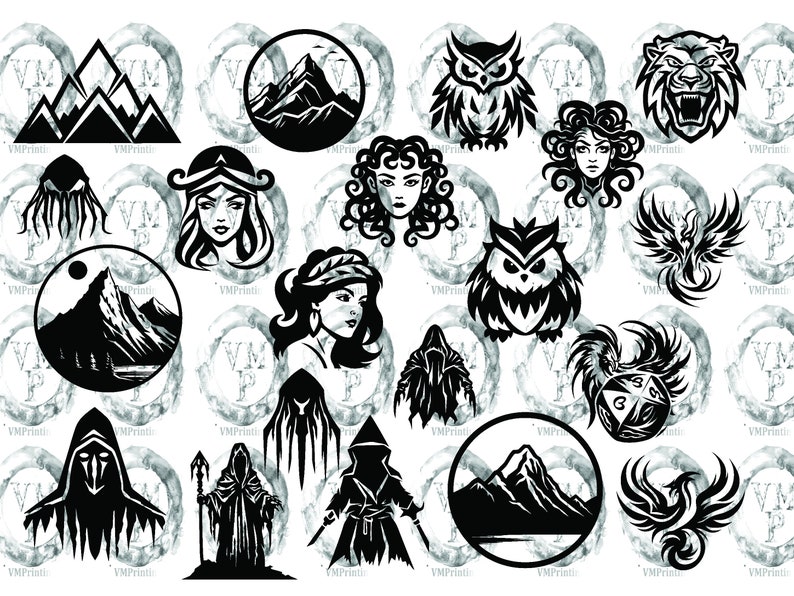 SVG & PNG -set of 160 Black and White Dungeons and Dragons Icon Bundle ...