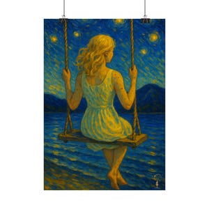 Sternenschaukel Kunstdruck, Verträumte Wanddekoration, Vintage Stil Poster, Nachthimmel Kunstwerk, Geschenk für Kunstliebhaber, Boho Home Akzente