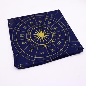 Telo per la lettura dei tarocchi zodiacali – Telo per la stesura dei tarocchi astrologici, telo per altare divinatorio 75x75 cm, tappetino per carte dei tarocchi, telo per i tarocchi con la ruota zodiacale