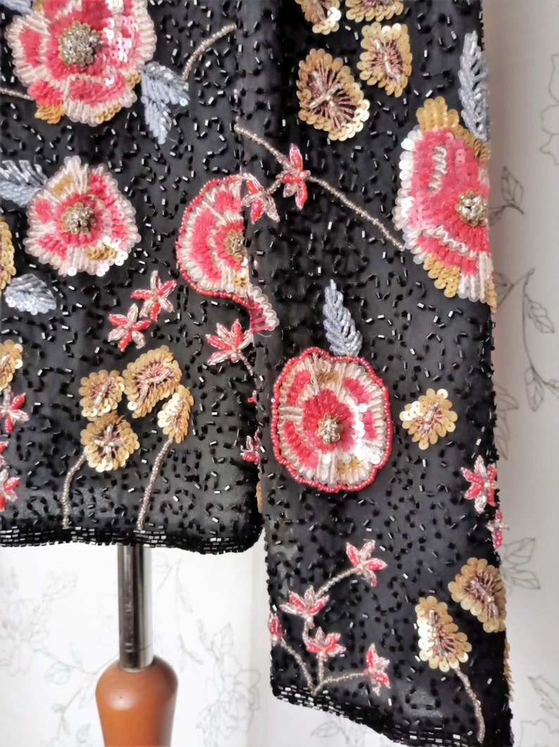 Vinted 80s Sequin Beaded Silk Jacket, Bead Embellished Jacket, Evening Richly Decorated Jacket