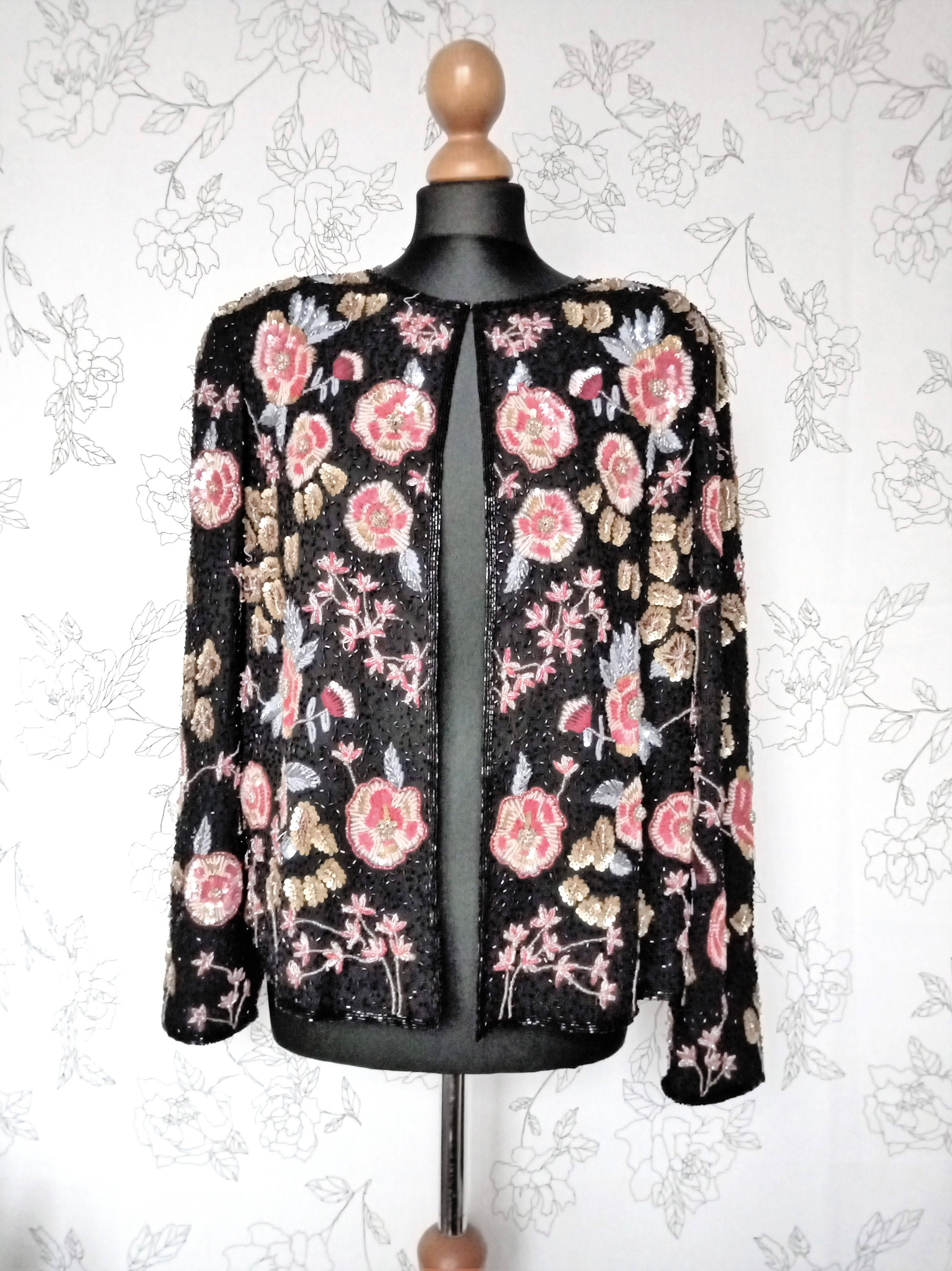 Vinted 80s Sequin Beaded Silk Jacket, Bead Embellished Jacket, Evening Richly Decorated Jacket, Elegant Blazer, Boho Jacket, HiPPie, Folk