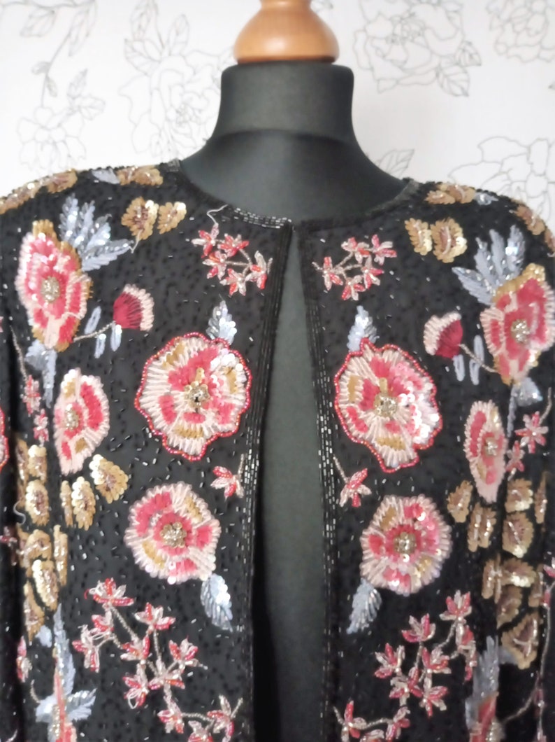 Vinted 80s Sequin Beaded Silk Jacket, Bead Embellished Jacket, Evening Richly Decorated Jacket