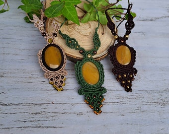 Handmade Yellow Aventurine Macrame Necklace - Boho-Chic Style, Healing Stone Jewelry for Art-loving Women and Girls