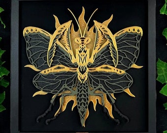mante religieuse | dessiné à la main et imprimé en 3D,28 x 28 cm encadré,Art d’insectes fait à la main,Cadeau pour les amateurs d’insectes,Unique