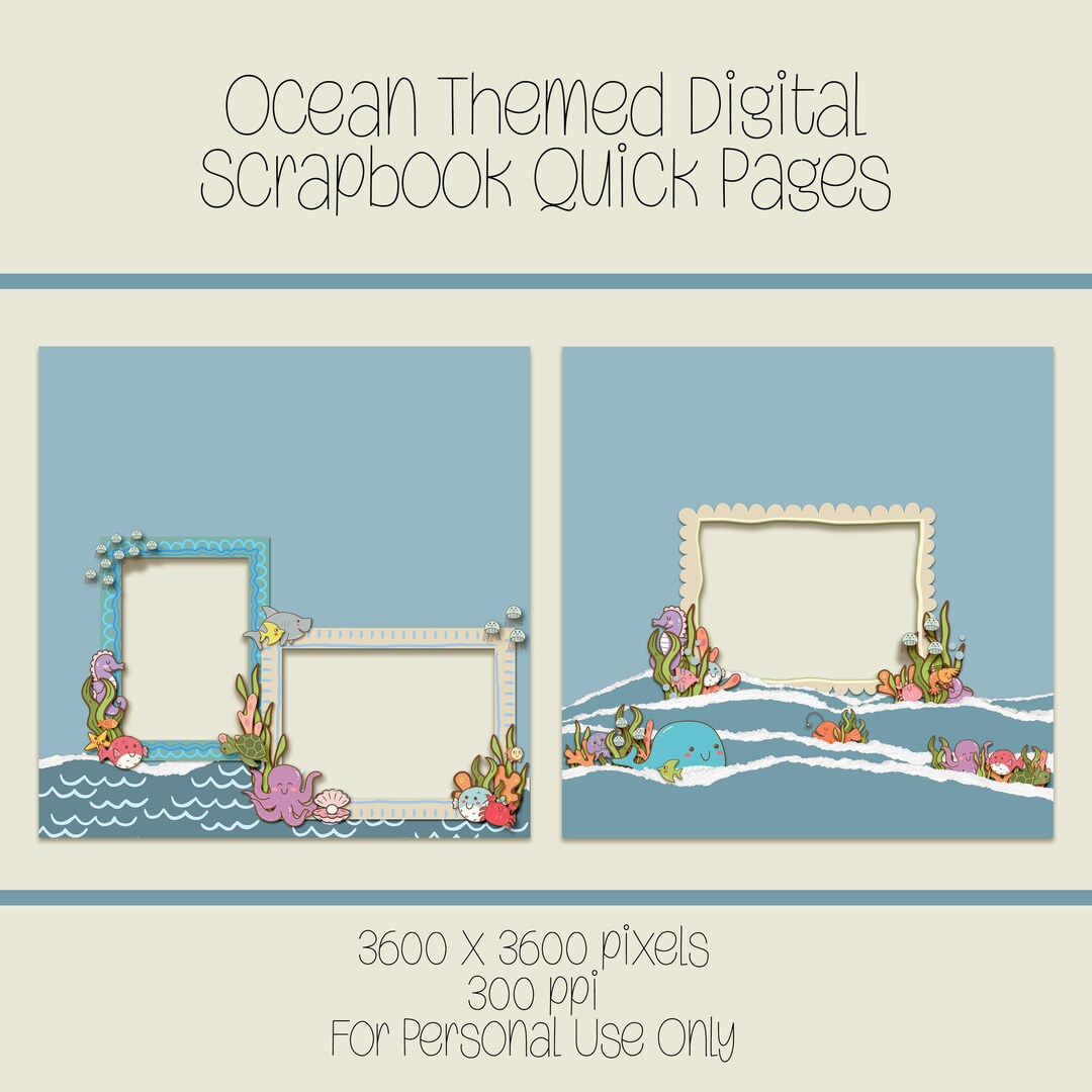 Ocean Themed Digital Scrapbook Pages - Etsy