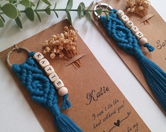 Bridesmaids proposal gifts, Personalized wedding gift for bridesmaids, Bachelorette favor, Personalized macrame keychain, Name keychains