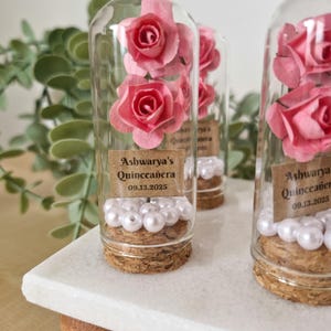Gunst met roze bloem glazen koepel met parels, quinceañera, Sweet 16, bruiloft gunst, cadeau verjaardagsfeestje, aandenken bruiloft, bedankje
