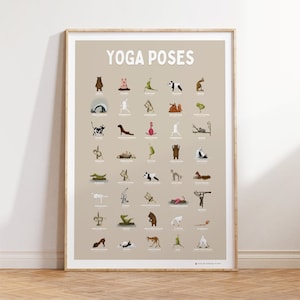 Cartaz de poses de ioga, ilustração de animais de ioga, download de cartão digital, prática de poses, pausa para o cérebro, decoração de sala de aula, crianças pequenas, aprendizagem emocional, ABCS