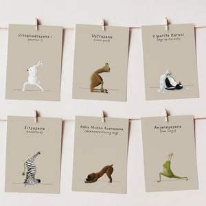 40 tarjetas IMPRIMIBLES de animales de yoga/planificador de secuencias de asanas/descarga digital/formación de profesores de yoga/nombres en sánscrito/descanso mental para niños/tarjetas didácticas de posturas