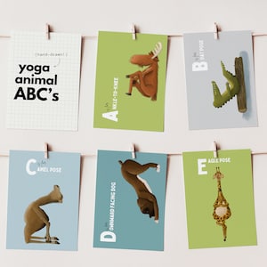 26 ABC Yoga Animal prints,Toddler ABC flashcards,printable kids yoga,Asana pose Practice,Nursery ABC,brain break,illustrated preschool decor