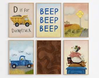 Kids Blue Truck-Inspired Nursery Print Set: Farm Animal Wall Art Bundle (Digital Download)