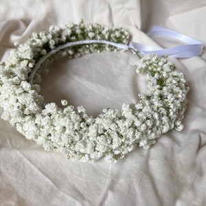Fresh Baby's Breath Flower Crown for Bride Bridesmaid, Christening Communion Flower Headband, Gypsophila Flower Wreath, Bridal Flower Wreath