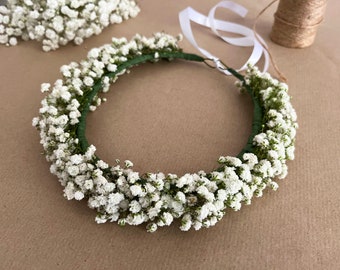 Dried Baby’s Breath Flower Crown for Bride Bridesmaid, Christening Communion Flower Headband, Gypsophila Flower Wreath, Bridal Flower Crown