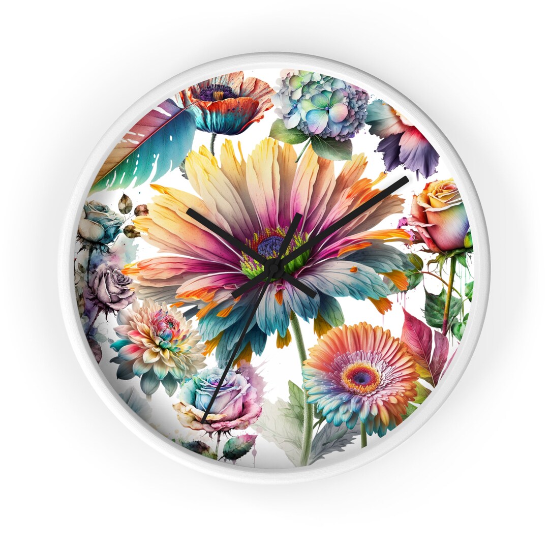 Floral Wall Clock: Colorful Flower Design, Home Decor - Etsy