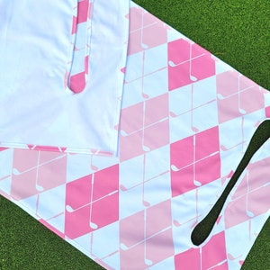 Golfcart seat cover in pink argyle golf clubs golf cart seat blanket with or without terry cloth back reversible seat cover golf accessories