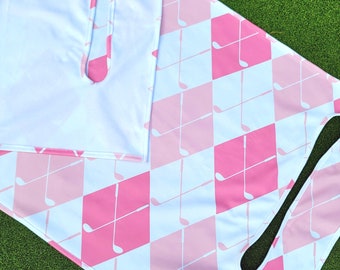 Golfcart seat cover in pink argyle golf clubs golf cart seat blanket with or without terry cloth back reversible seat cover golf accessories