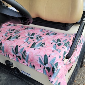Golf cart seat cover flamingos on the green fleece golf cart seat blanket with or without terry cloth back reversible seat cover golf gifts