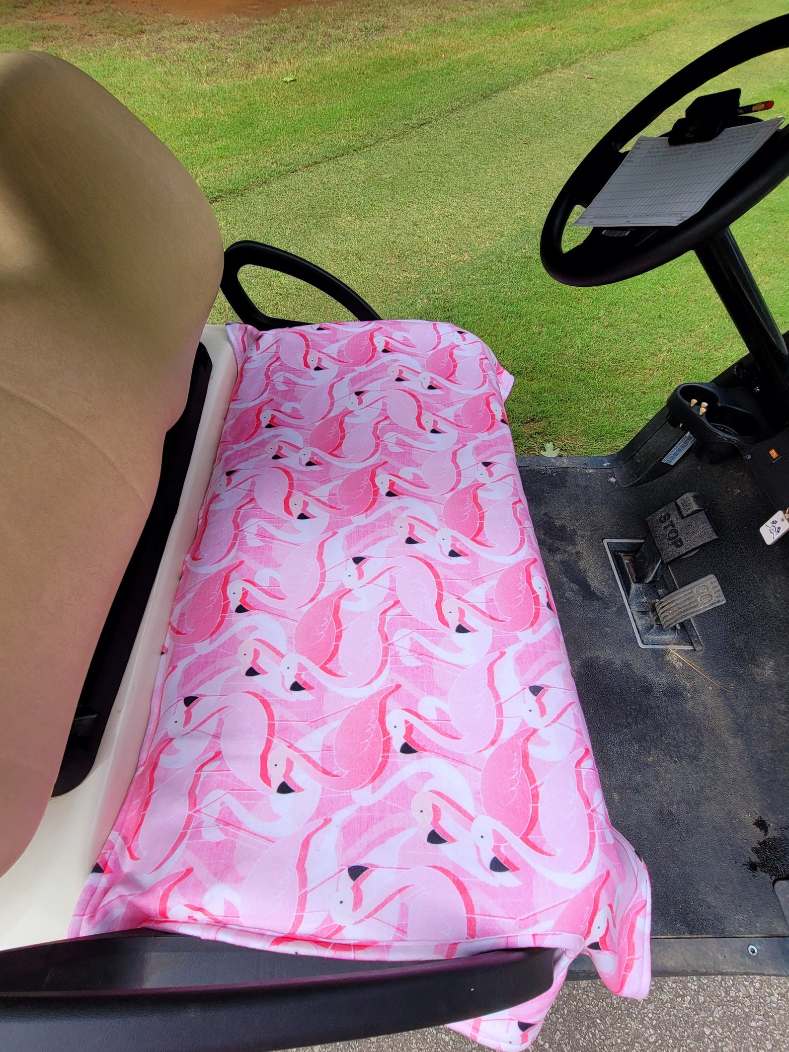 Golf Cart Seat Cover Pink Flamingos Fleece Golf Cart Seat Blanket With