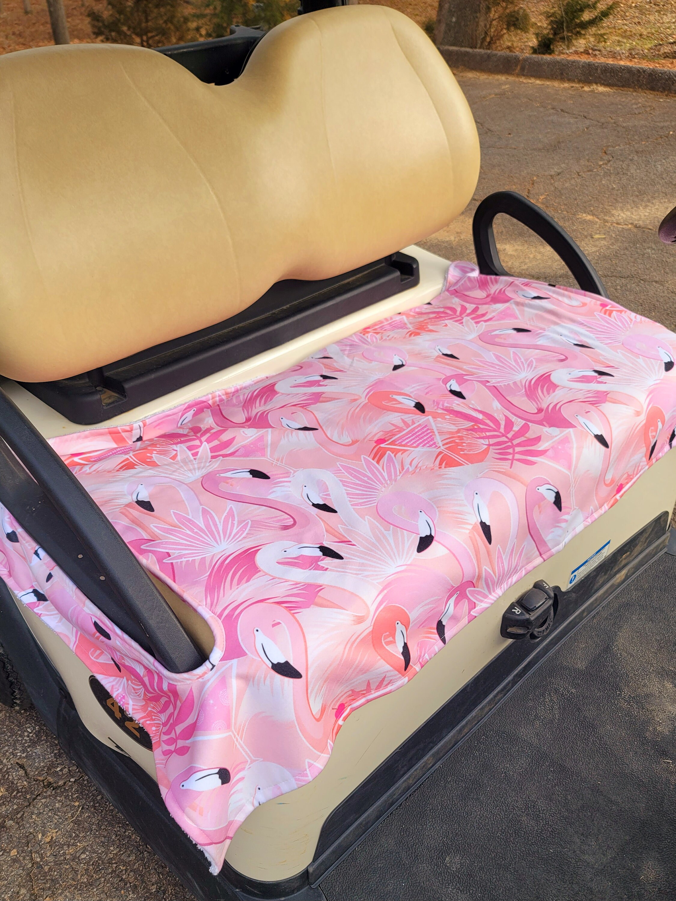 Golf Cart Seat Cover Pink Flamingos Fleece Golf Cart Seat Blanket With
