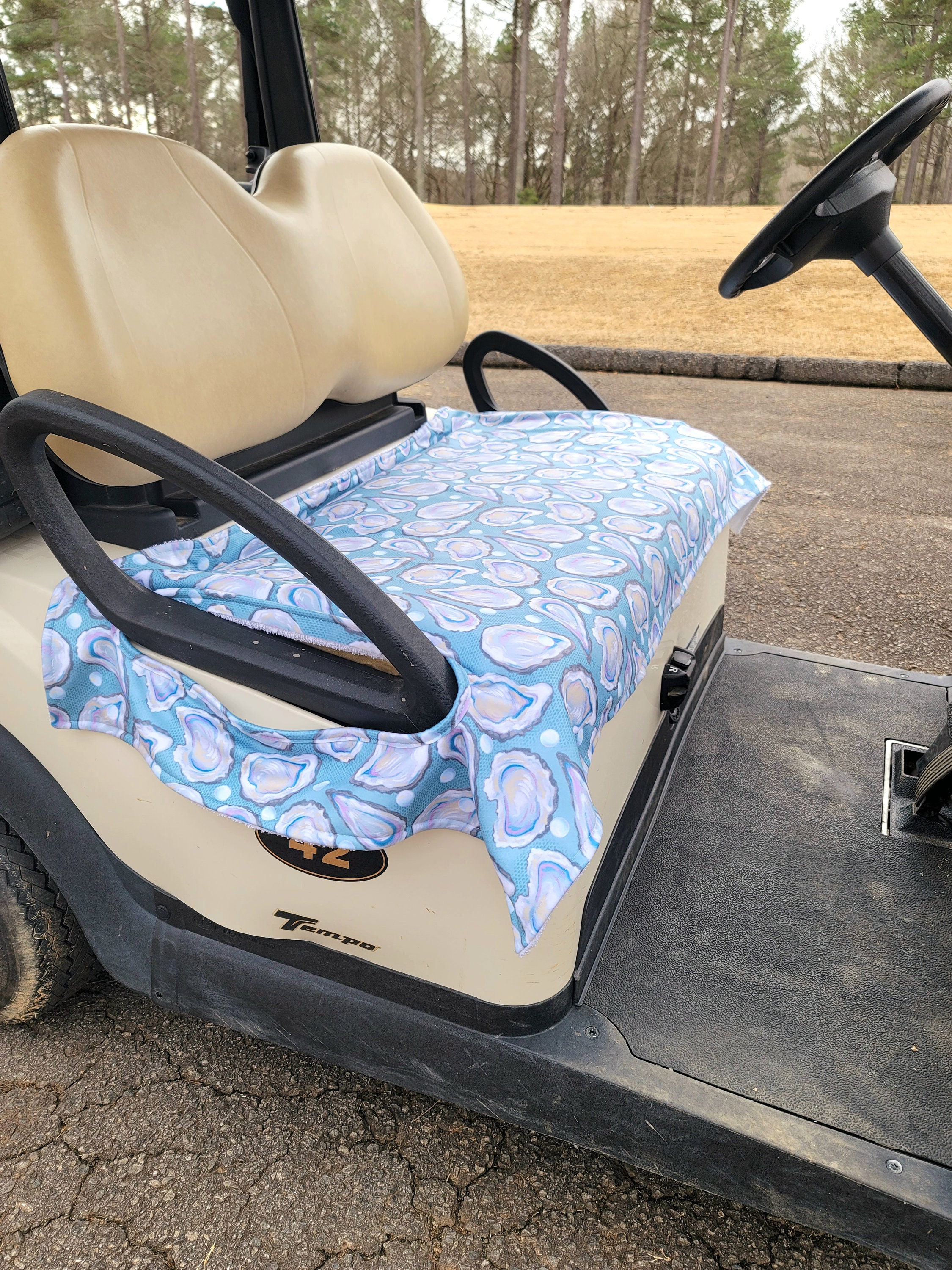 Golf Cart Seat Cover in Oysters on the Green Fleece Golfcart Seat