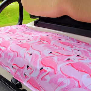 Golf cart seat cover pink flamingos fleece golf cart seat blanket with or without terry cloth back reversible seat cover golf gifts