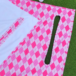 Golf cart seat cover in pinky argyle golf clubs golf cart seat blanket with or without terry cloth back reversible seat cover golf gifts