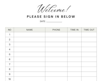 Editable Sign In Sheet Client Sign In Sheet Spa Client Check in Sheet Profesisional Template Printable Office Check In Sheet Customizable