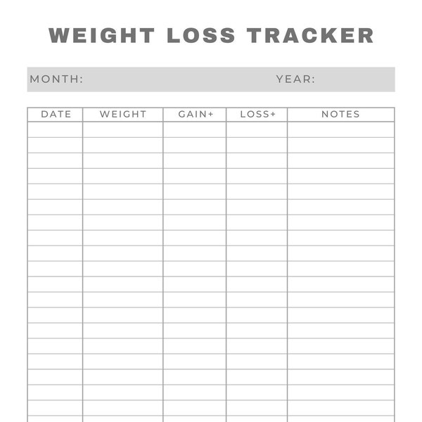 Weekly Daily Weight Loss Tracker Printable Customizable Goal Tracker Digital Chart Weighing Sports Health Preparation