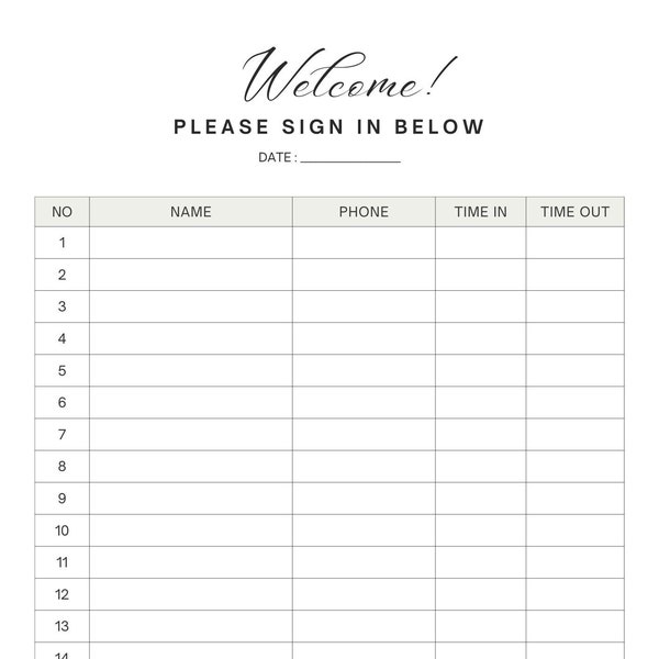 Editable Sign In Sheet Client Sign In Sheet Spa Client Check in Sheet Profesisional Template Printable Office Check In Sheet Customizable