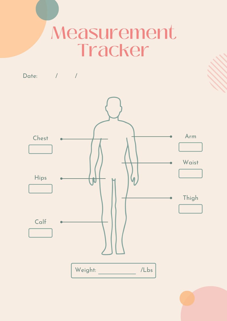Fitness Tracker Measurment Tracker Chest Arm Waist Hips Thigh Calf