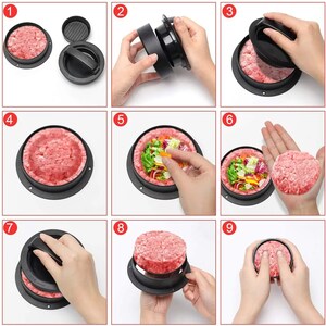 Burger Press Hamburger Patty Maker 3 in 1 Stuffed Burgers Press 100P Burger Paper BBQ Non-Stick Sliders Beef Black